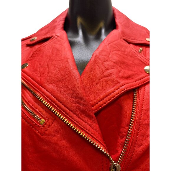 Michael Kors Red Lambskin Leather Jacket Size S - Picture 5 of 9